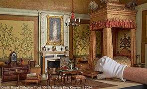 Das Schlafzimmer des Königs in Queen Mary's Puppenhaus
