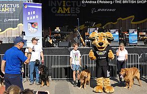 Invictus-Games-Maskottchen Buddy mit Hovawart-Hunden